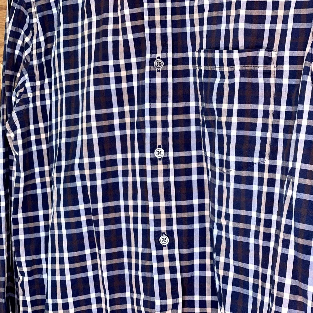 Banana Republic | Blue Plaid Soft Wash Standard Fit Button-Up Shirt | XL